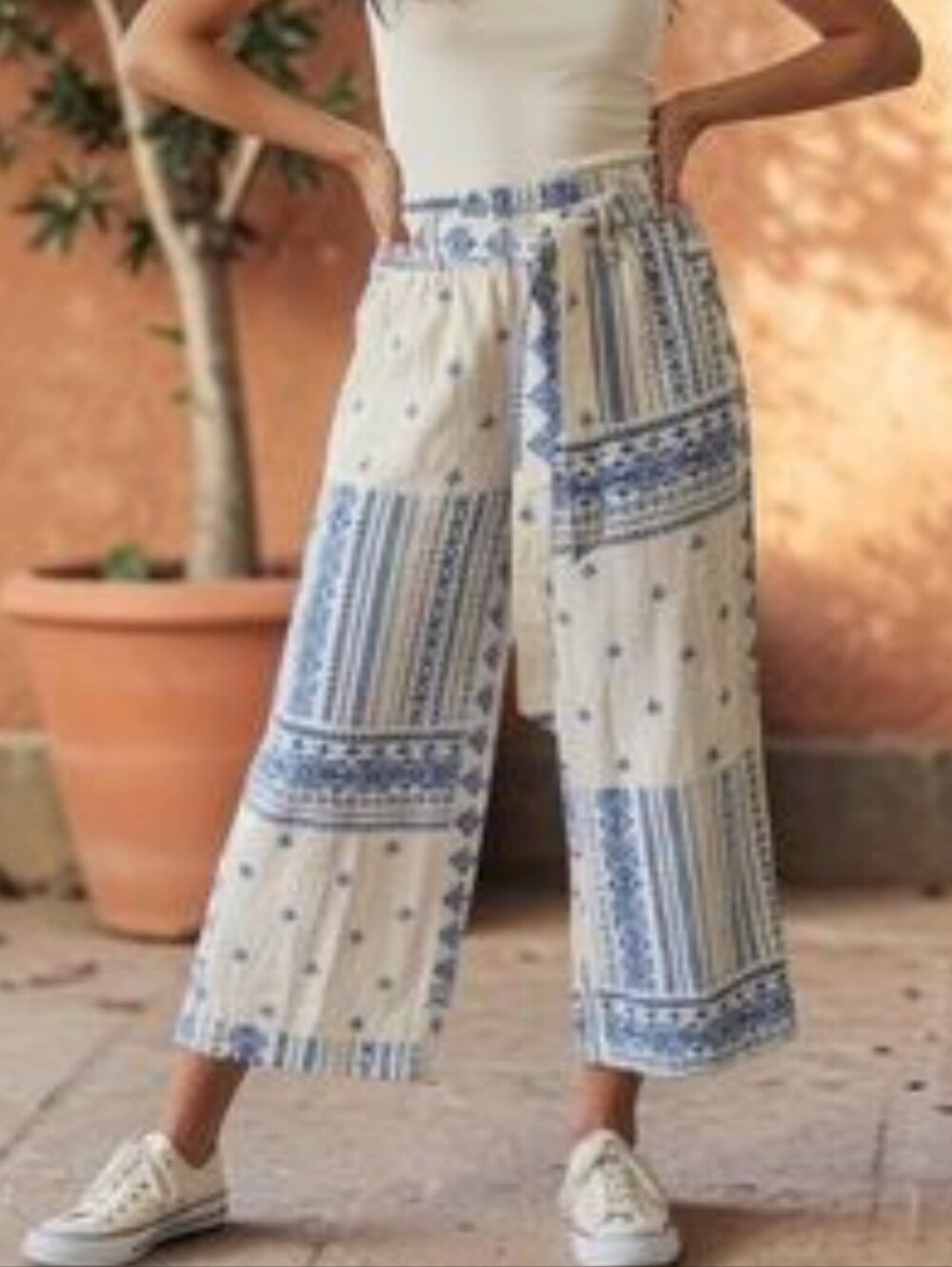Joie Cropped Linen Blend Lightweight Tie Belt Travel Pants, 6